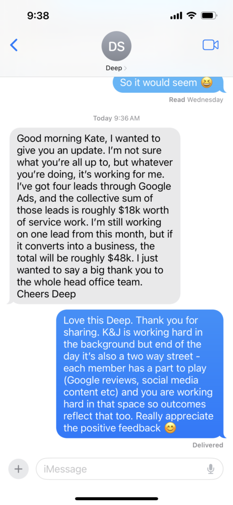 a text message from a franchisee